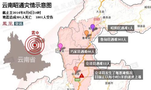 云南昭通地震各县灾情示意图