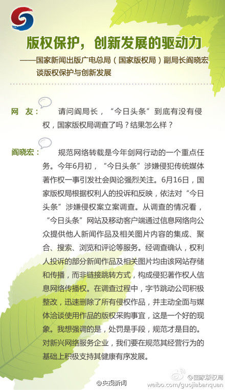 国家版权局判定&ldquo;今日头条&rdquo;网站及移动客户端行为侵权