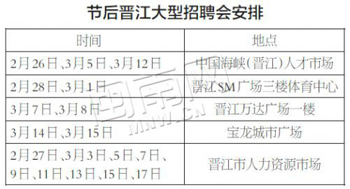 节后晋江大型招聘会安排