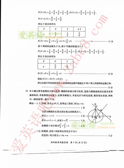 2015年福建高考省质检理科数学答案5