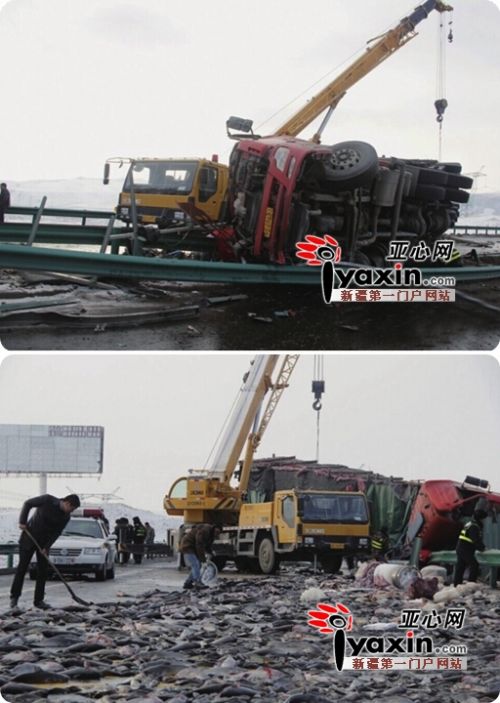 连霍高速甘肃乌鞘岭隧道段货车侧翻 22吨鱼遭村民哄抢