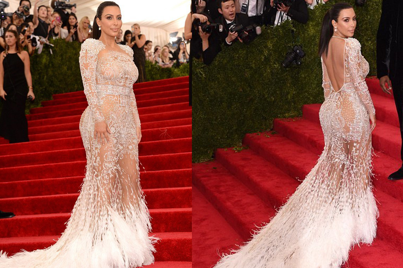 金卡戴珊透視薄裙幾近全裸巨乳肥臀超吸睛 Met Ball紅毯花絮