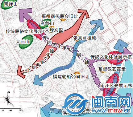 苍霞历史建筑群将规划形成“两核两点、两轴一带”的功能结构