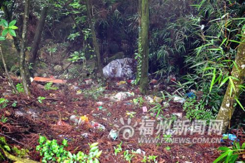 路基下堆满了生活垃圾。