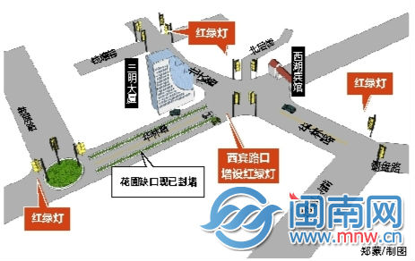 福州“最复杂路口”试行信号灯通行 高峰抢道减少