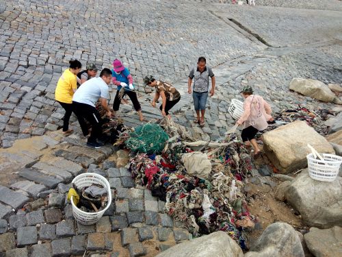 台风过后志愿者清理海漂垃圾