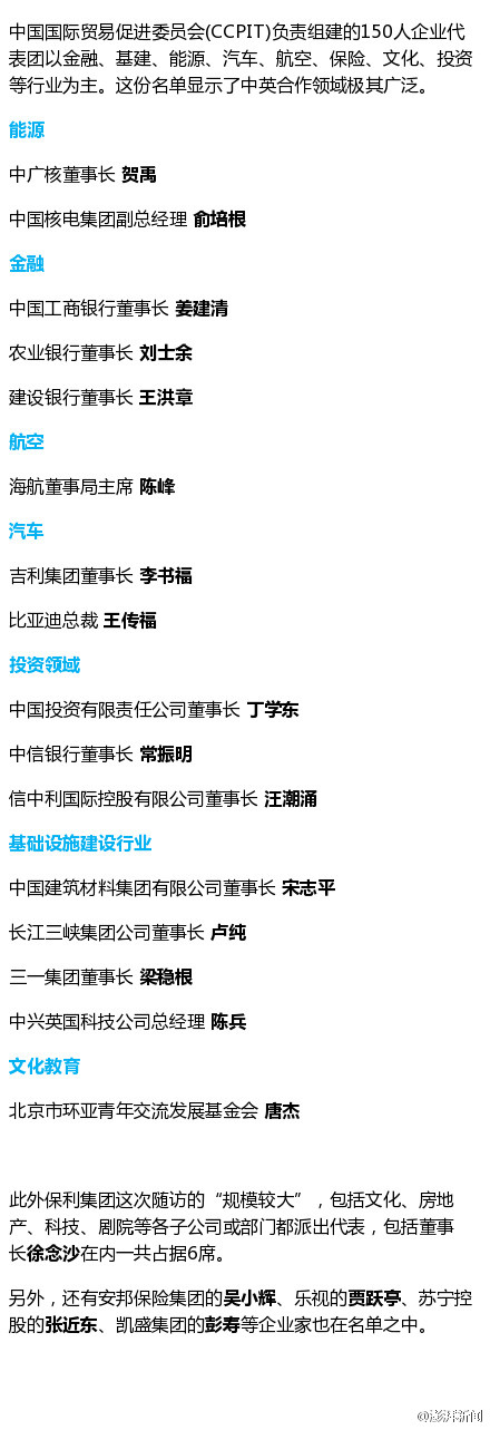 陪同习近平访英的企业家都有谁