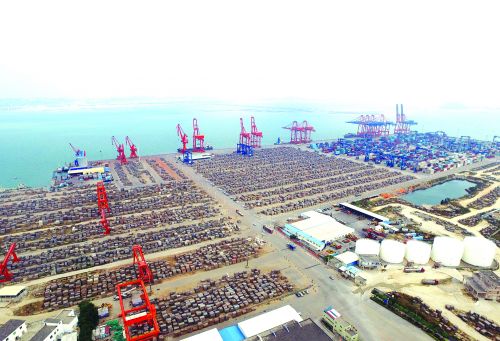 空中俯瞰泉州太平洋石湖港区石材物流园
