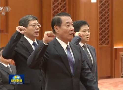 央视《新闻联播》消息，新任命的全国人大财政经济委员会副主任委员刘源领誓宪法宣誓仪式