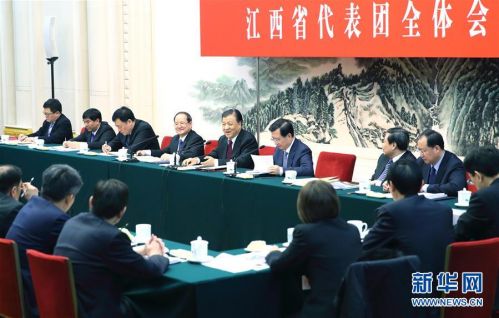 3月13日，中共中央政治局常委、中央书记处书记刘云山参加十二届全国人大四次会议江西代表团的审议。 新华社记者 丁海涛 摄