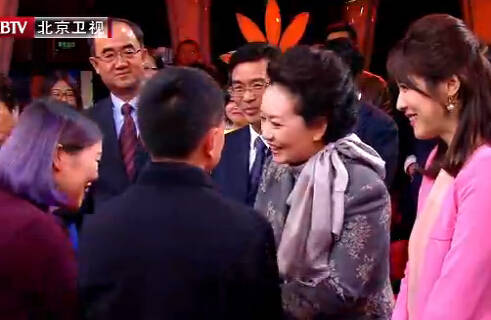 节目结束后，彭丽媛和现场观众握手（视频截图）