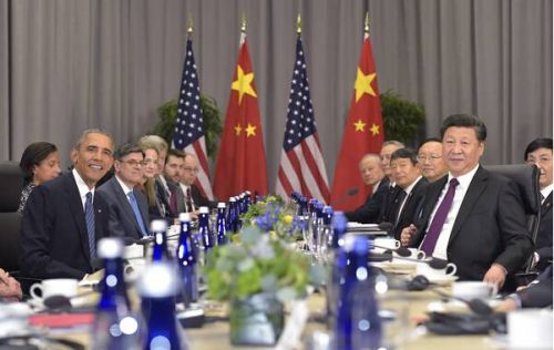 当地时间31日，国家主席习近平在华盛顿会见美国总统奥巴马。