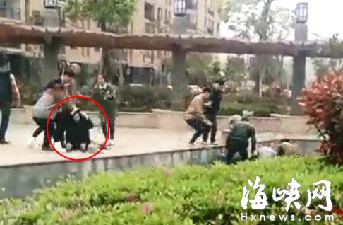 画圈处为被打女记者(视频截图)
