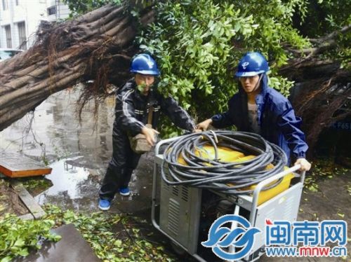 中国电信泉州分公司维护人员冒雨抢修