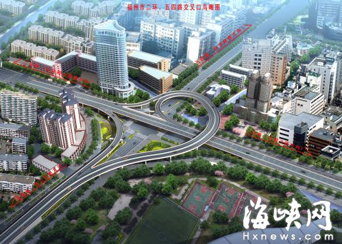 增加匝道后的二环五四路口高架桥，宛如蝴蝶翩翩起舞（效果图）