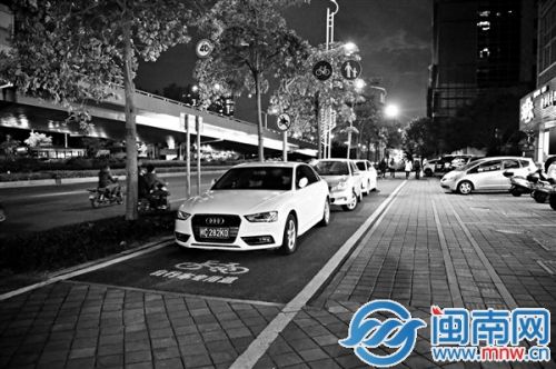 坪山路晖扬花苑外，骑行道被占用