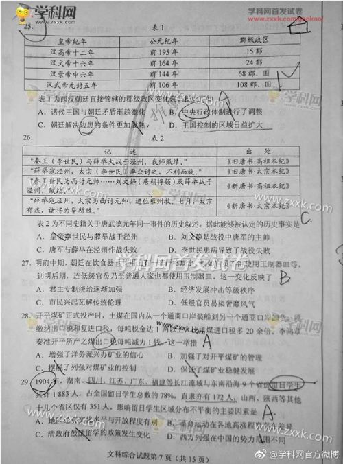 2017年全国1文科综合高考试题及答案7图片