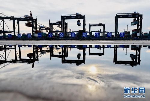 正在作业中的厦门海沧“中国第一个全自动化码头”（8月3日摄）。