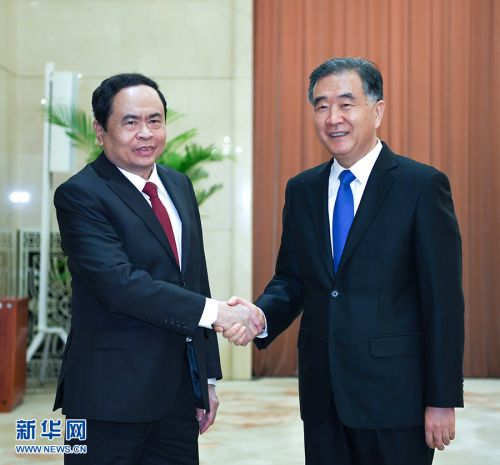 　11月27日，全国政协主席汪洋在北京会见越南祖国阵线中央委员会主席陈青敏。 新华社记者 张领 摄