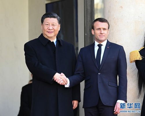 3月25日，国家主席习近平在巴黎爱丽舍宫同法国总统马克龙会谈。 新华社记者 谢环驰 摄
