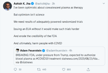 特朗普紧急授权恢复期血浆治疗新冠 称此举为重大突破