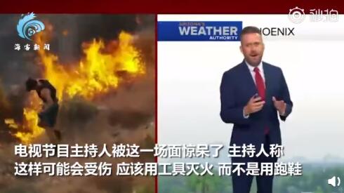 美国男子试图用脚踩灭漫山野火 恰巧被电视台拍下
