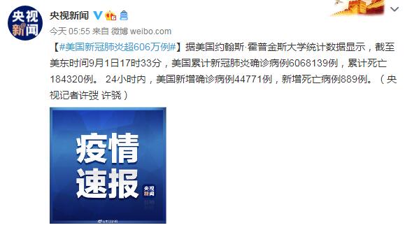 9月2日美国疫情最新消息情况：美国新冠肺炎超606万例