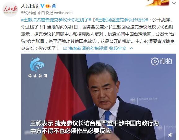 罔顾政府反对 王毅点名警告捷克参议长你过线了