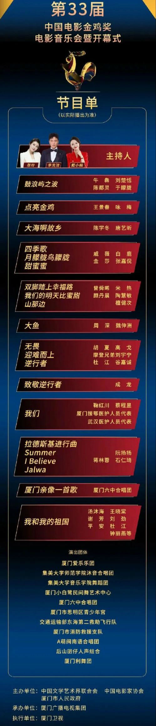  2020第33届金鸡奖开幕式节目单完整版+明星阵容+主持人是谁