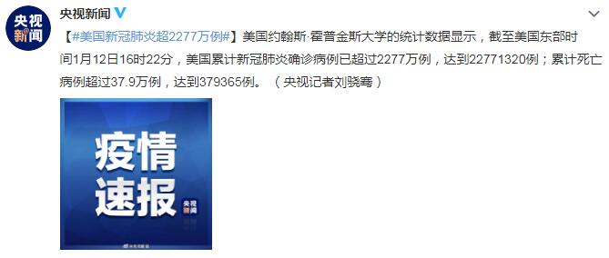 1月13日美国疫情最新消息情况:美国新冠肺炎超2277万例