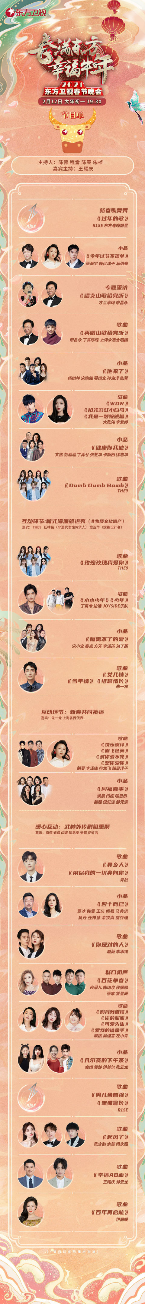 2021东方卫视春晚节目单表 东方卫视春晚几点开始直播时间