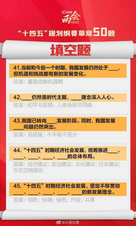 “十四五”规划纲要草案热点学习50道选择题附答案