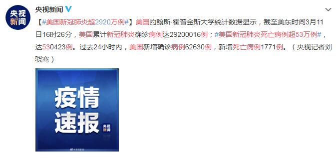 3月12日美国疫情最新消息：美国新冠肺炎死亡病例超53万例