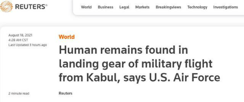美从阿富汗起飞飞机中发现人体残骸