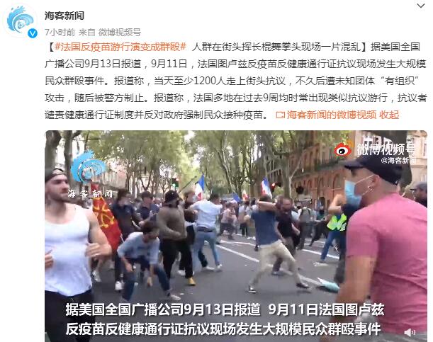 法国反疫苗游行演变成群殴 随后被警方制止
