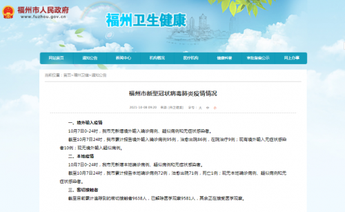 福州市新型冠状病毒肺炎疫情情况