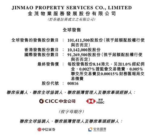 金茂服务在港交所挂牌上市