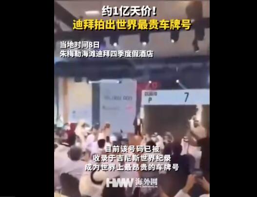 迪拜拍出世界最贵车牌 约1亿天价 车牌号码“P7”