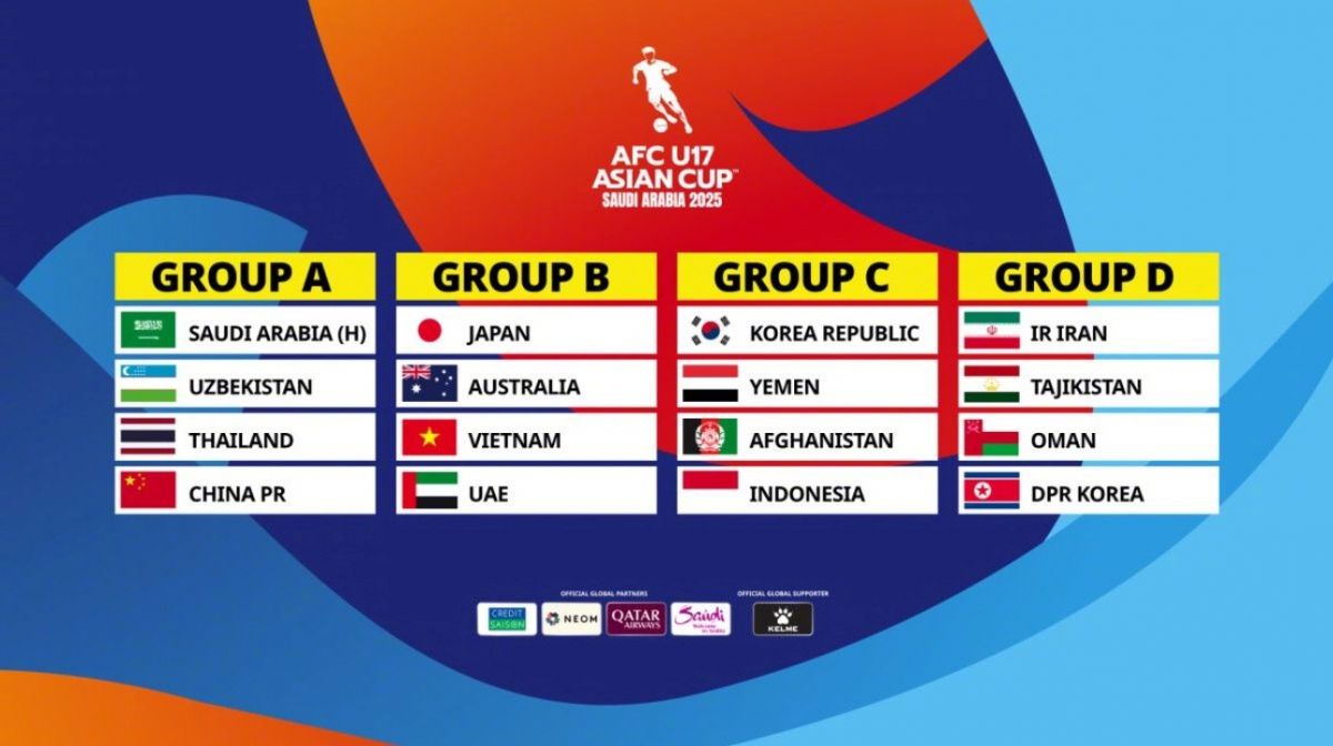 2025年U17男足亚洲杯抽签分组结果出炉 中国队与沙特同组