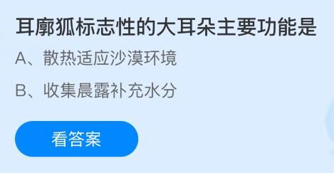 耳廓狐標(biāo)志性的大耳朵主要功能是什么？螞蟻莊園課堂今天答案最新8月8日