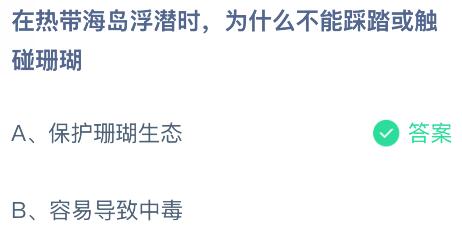 在热带海岛浮潜时为什么不能踩踏或触碰珊瑚？蚂蚁庄园课堂今天答案最新10月14日
