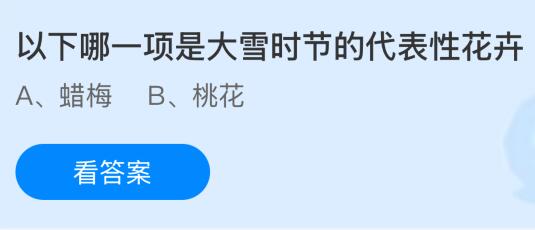 蚂蚁庄园今天问题正确答案:以下哪一项是大雪时节的代表性花卉?