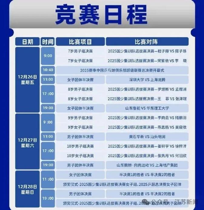 2025年乒超联赛总决赛赛程直播时间表 男女团体决赛比赛时间