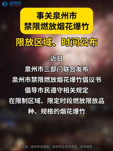 事關泉州市禁限燃放煙花爆竹！限放區(qū)域、時間公布