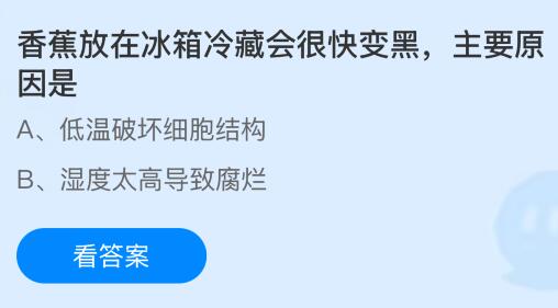 香蕉放在冰箱冷藏会很快变黑主要是什么原因？蚂蚁庄园今日答案最新2.25