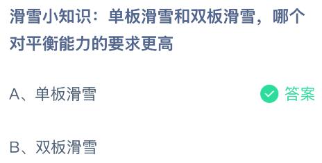 单板滑雪和双板滑雪哪个对平衡能力的要求更高？蚂蚁庄园今日答案最新3.10