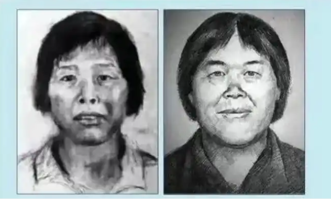 △图左（2017年，广东警方发布的第一张&ldquo;梅姨&rdquo;画像），图右（2019年，林宇辉画的&ldquo;梅姨&rdquo;新版画像）。