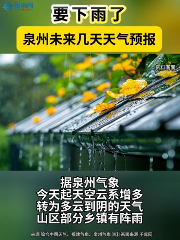 要下雨了 泉州未来几天天气预报