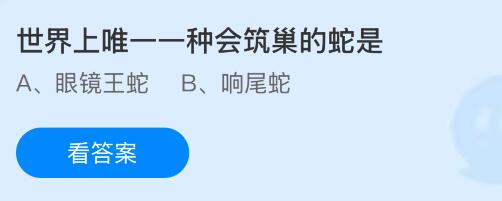 世界上唯一一種會筑巢的蛇是什么？螞蟻莊園今日答案最新5.8