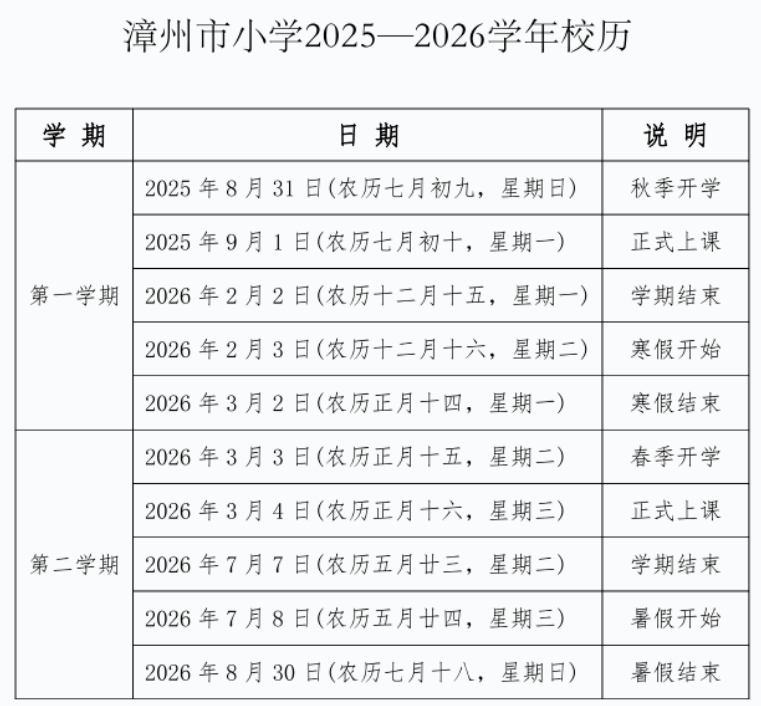 漳州中小学暑假放假时间定了！